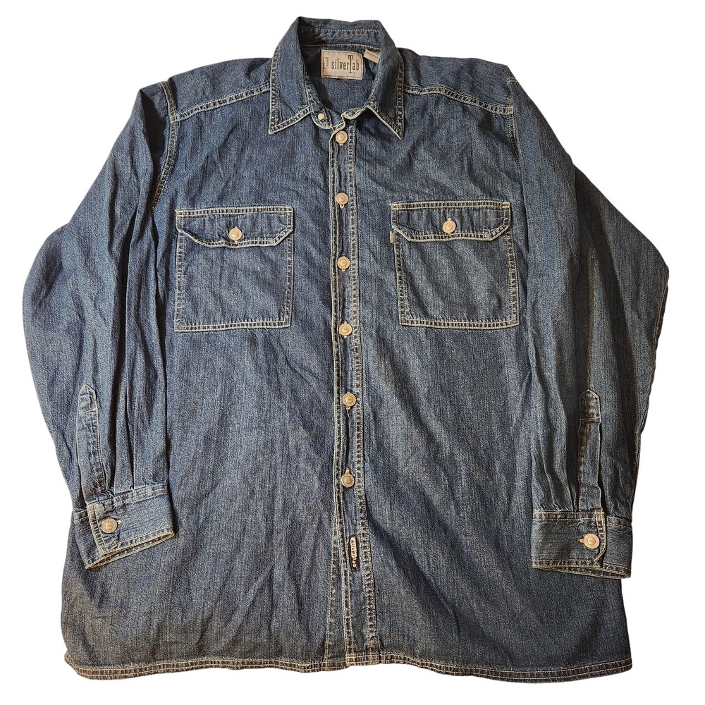 Vintage Levis SilverTab Shirt Mens Large Denim Button Up Long Sleeve 90s Y2k